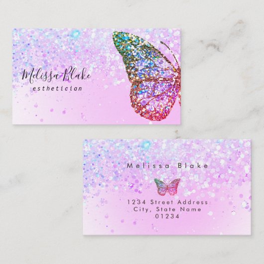 vlinder visitekaartje voor glitterontwerp (Voorkant / Achterkant)