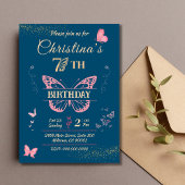 Vlinder vleugels 7e verjaardag blauwe kleur uitnod kaart