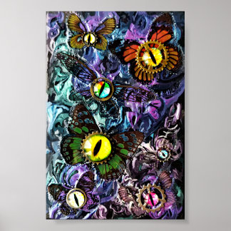 Vlinder vliegende ogen met uurwerk print poster