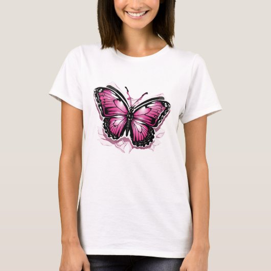 Vlinder Vlinders Kleurrijke Roze Fuchsia Kleur T-shirt (Voorkant)