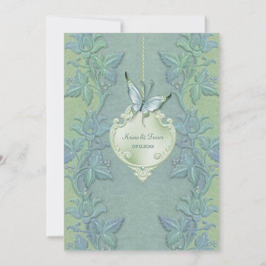 Vlinder Vlucht Bloemen Bruiloft Uitnodiging (Achterkant)