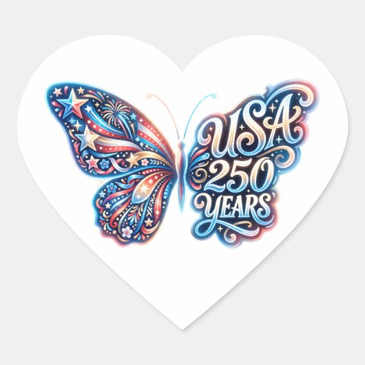 Vlinder voor de 250e verjaardag van de VS Hart Sticker (Voorkant)
