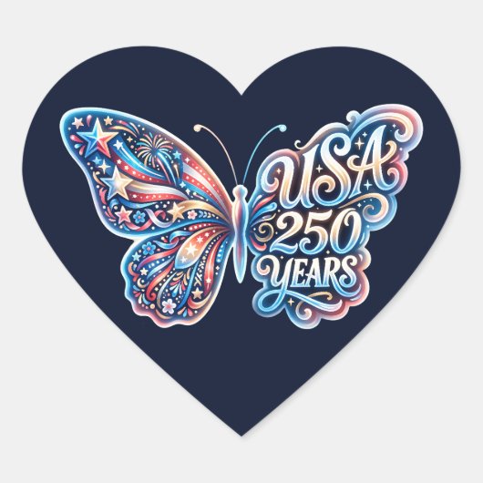 Vlinder voor de 250e verjaardag van de VS Hart Sticker (Voorkant)