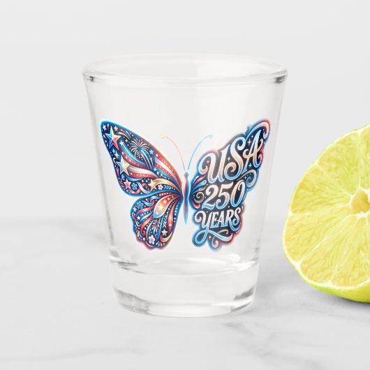Vlinder voor de 250e verjaardag van de VS Shot Glas (Voorkant)
