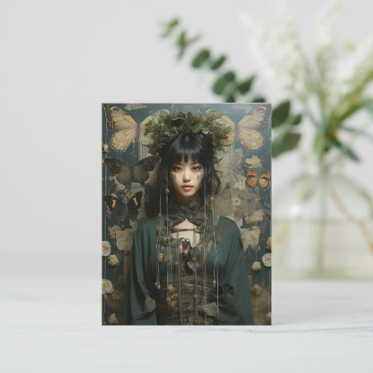 Vlinder vrouw briefkaart (Staand voorkant)