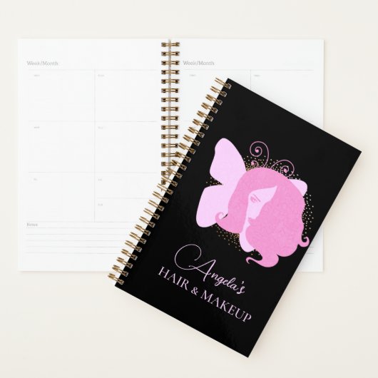 Vlinder Vrouw Make-up Salon Roze Zwart Script Planner (Display)