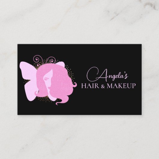 Vlinder Vrouw Make-up Salon Roze Zwart  Script   Visitekaartje (Voorkant)