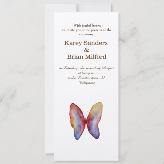 Vlinder, Waterverf Art bruiloft uitnodiging (Achterkant)