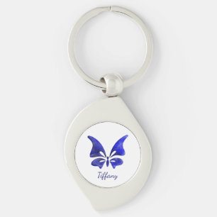 Vlinder waterverf blauw diep verzadigd sleutelhanger