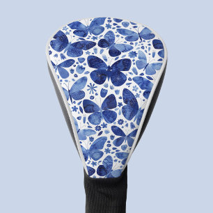 Vlinder Waterverf Blauw en Wit Golfheadcover