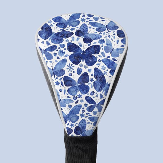 Vlinder Waterverf Blauw en Wit Golfheadcover