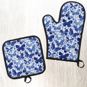 Vlinder Waterverf Blauw en Wit Ovenwant & Pannenlap Set