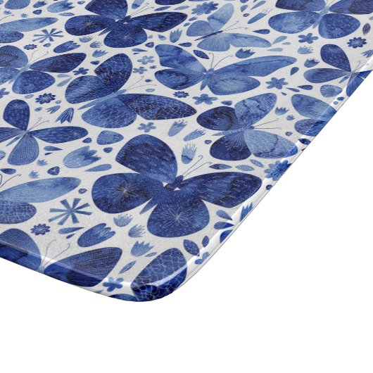 Vlinder Waterverf Blauw en Wit Snijplank (Hoek)