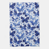Vlinder Waterverf Blauw en Wit Theedoek (Verticaal)