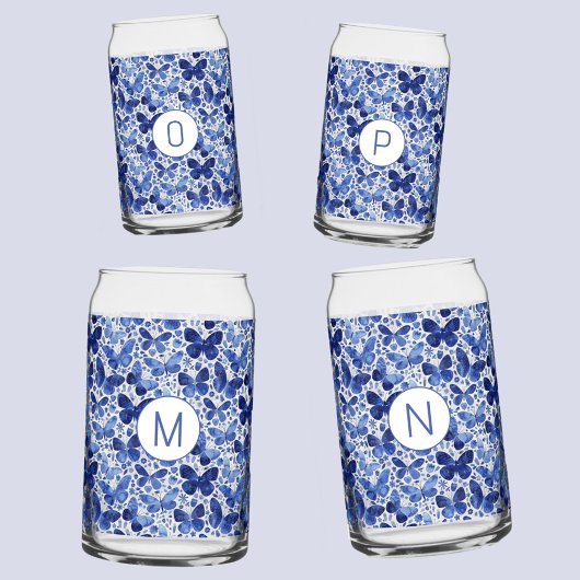 Vlinder Waterverf Blauw Monogram Initiaal Blikvorm Glas