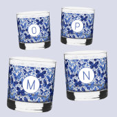 Vlinder Waterverf Blauw Monogram Initiaal Whisky Glas