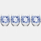 Vlinder Waterverf Blauw Monogram Initiaal Wijnglas Zonder Voet (Achterkant)