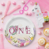 Vlinder Waterverf Bloemen Eerste Verjaardag Papieren Bordje (Feest)
