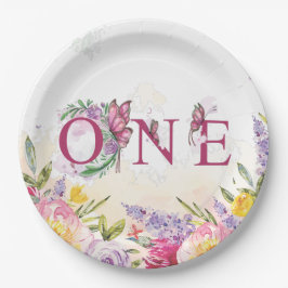 Vlinder Waterverf Bloemen Eerste Verjaardag Papieren Bordje