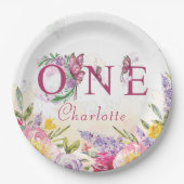 Vlinder Waterverf Bloemen Eerste Verjaardag Papieren Bordje (Voorkant)