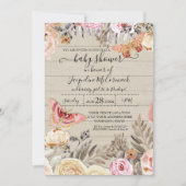 Vlinder Waterverf Blush Bloemen Roos Rustiek Hout Kaart (Voorkant)