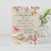 Vlinder Waterverf Blush Bloemen Roos Rustiek Hout Kaart (Staand voorkant)