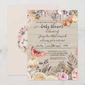 Vlinder Waterverf Blush Bloemen Roos Rustiek Hout Kaart (Voorkant / Achterkant)