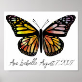 Vlinder Waterverf CUSTOM BABY NAAM GEBOORTEDATUM Poster (Voorkant)