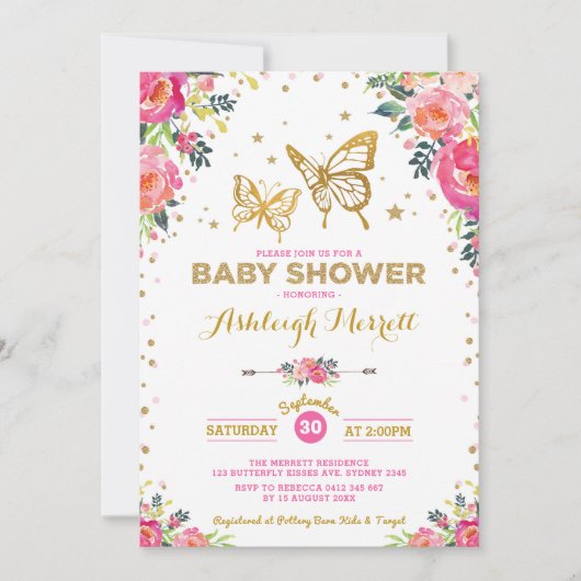  vlinder Waterverf Floral Baby shower Kaart (Voorkant)