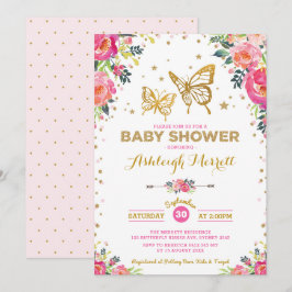 vlinder Waterverf Floral Baby shower Kaart