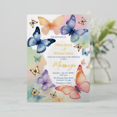 Vlinder Waterverf Goudfolie Uitnodiging (Staand Voorkant)