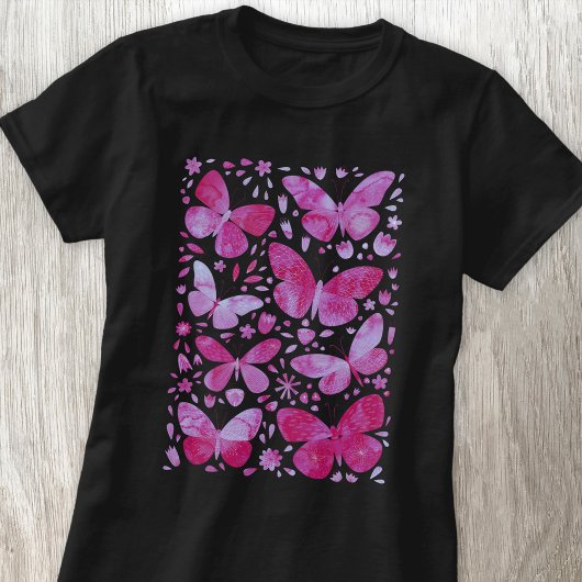 Vlinder Waterverf Magenta Roze T-shirt