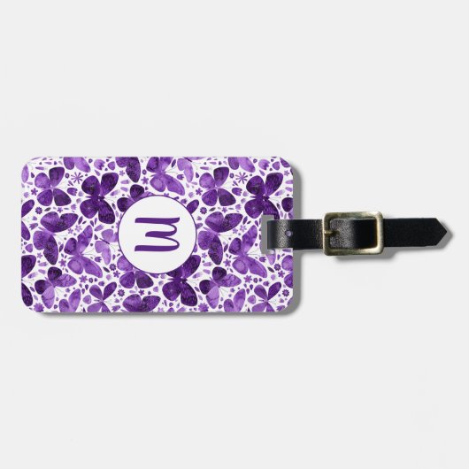 Vlinder Waterverf Paarse Monogram Bagagelabel (Voorkant horizontaal)