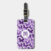 Vlinder Waterverf Paarse Monogram Bagagelabel (Voorkant verticaal)