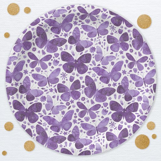 Vlinder Waterverf Paarse Papieren Bordje