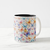 Vlinder, Waterverf, pastelkleuren Tweekleurige Koffiemok (Voorkant rechts)