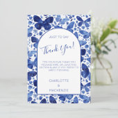 Vlinder Waterverf Patroon Blauw en Wit Bedankkaart (Staand voorkant)