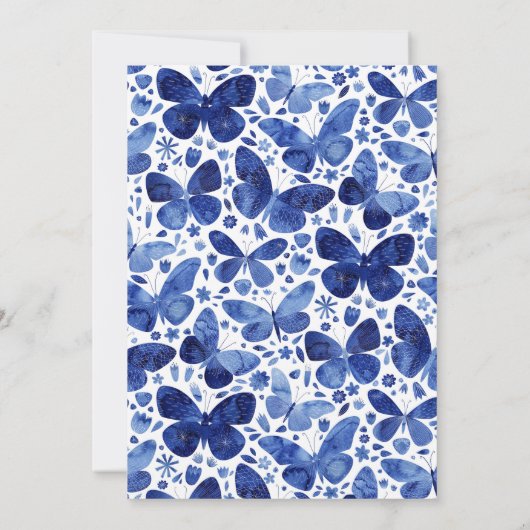 Vlinder Waterverf Patroon Blauw en Wit Bedankkaart (Achterkant)