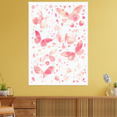Vlinder Waterverf Perzik Koraal Roze Canvas Afdruk (Insitu (Woonkamer))