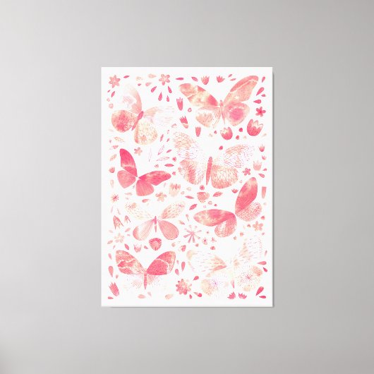 Vlinder Waterverf Perzik Koraal Roze Canvas Afdruk (Voorkant)