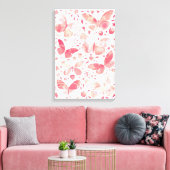Vlinder Waterverf Perzik Koraal Roze Canvas Afdruk (Insitu (Woonkamer))