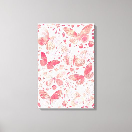 Vlinder Waterverf Perzik Koraal Roze Canvas Afdruk (Voorkant)