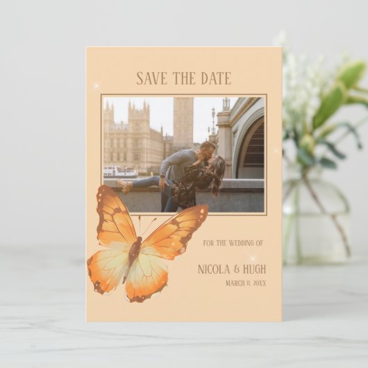 Vlinder Waterverf Trouwfoto Save the Date Kaart (Staand voorkant)
