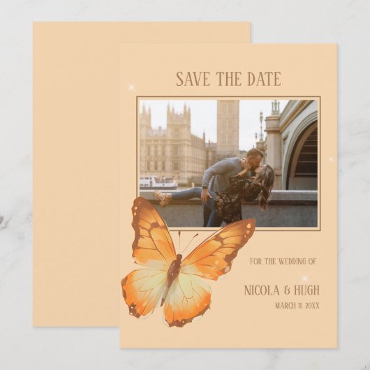 Vlinder Waterverf Trouwfoto Save the Date Kaart (Voorkant / Achterkant)