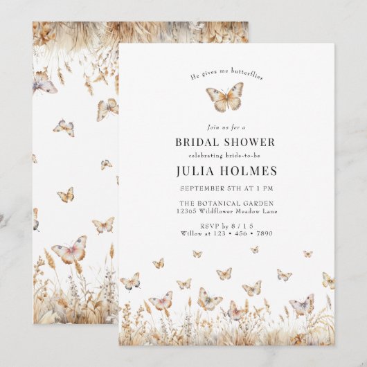 Vlinder Waterverf Wildflower Vrijgezellenfeest Kaart (Voorkant / Achterkant)