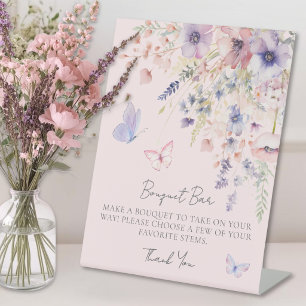 Vlinder Wildbloem Blush Roze Boeket Bloem Bar Reclamebord Met Voetstuk