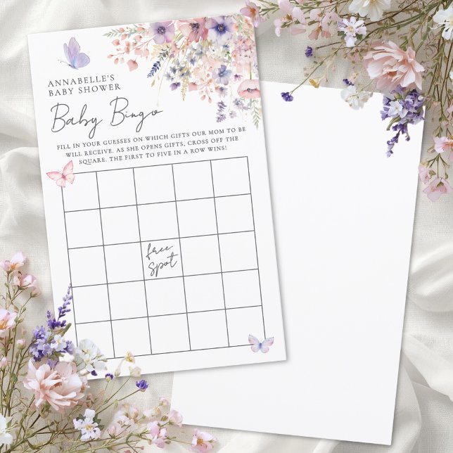 Vlinder Wilde Bloem Baby Shower Bingo Spel (Butterfly Wildflower Baby Shower Bingo Game)