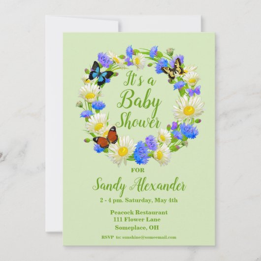 Vlinder Wilde Bloem Baby Shower Uitnodigingen (Voorkant)