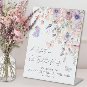 Vlinder Wilde Bloem Bruidsfeest Reclamebord Met Voetstuk