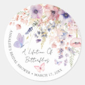 Vlinder Wilde Bloem Bruidsfeestje Ronde Sticker (Voorkant)